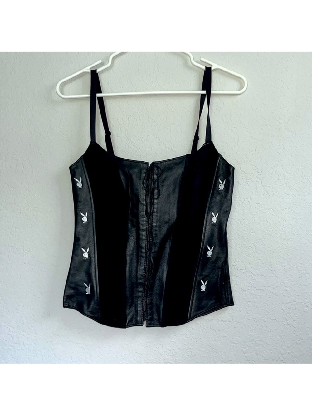 Playboy Black Leather / suede Bintage Corset Top with Bunny Logo